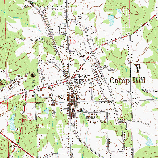Topographic Map of Camp Hill Baptist Church, AL
