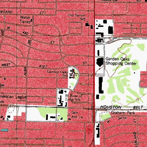 Topographic Map of Garden Oaks School, TX