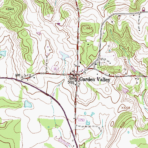 Topographic Map of Garden Valley, TX