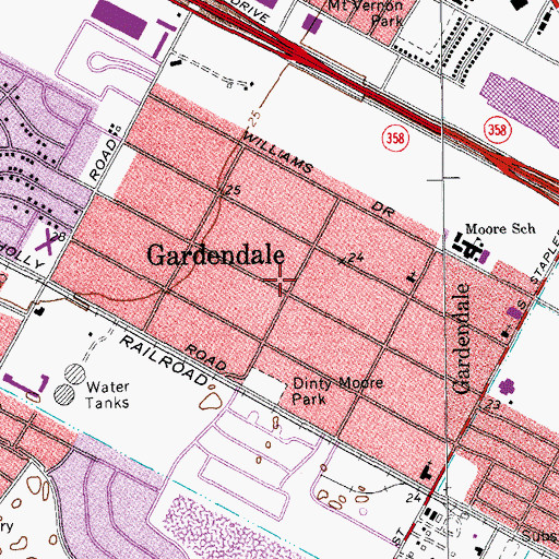 Topographic Map of Gardendale, TX