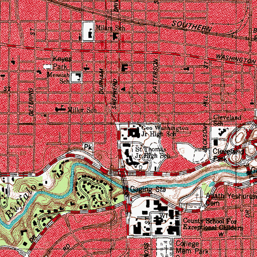 Topographic Map of George Washington Junior High School, TX