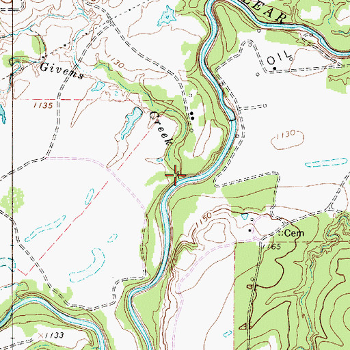 Topographic Map of Givens Creek, TX