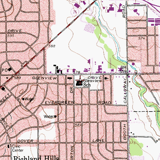 Topographic Map of Glenview School, TX