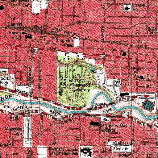 Topographic Map of Glenwood Cemetery, TX