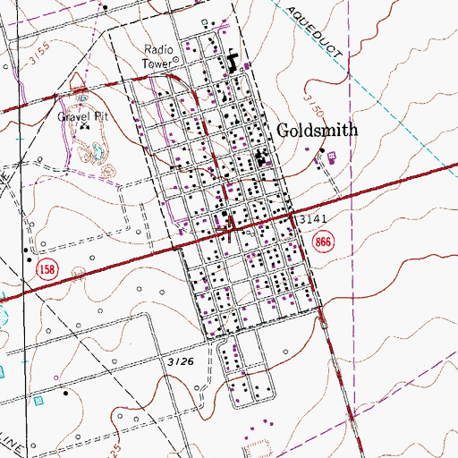 Topographic Map of Goldsmith, TX