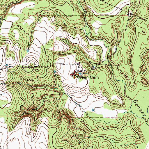Topographic Map of Green Cemetery, TX
