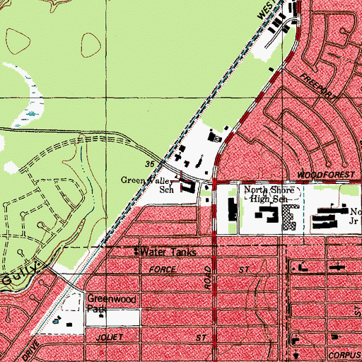 Topographic Map of Green Valley School, TX