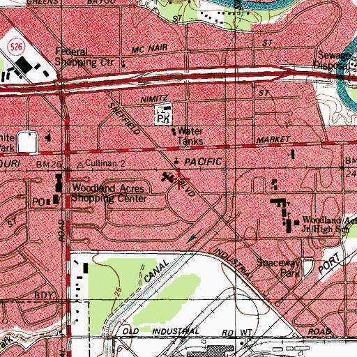 Topographic Map of Greens Bayou, TX