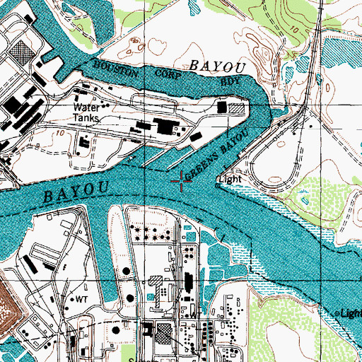 Topographic Map of Greens Bayou, TX