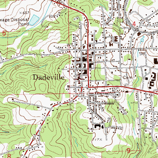 Topographic Map of Dadeville Baptist Church, AL
