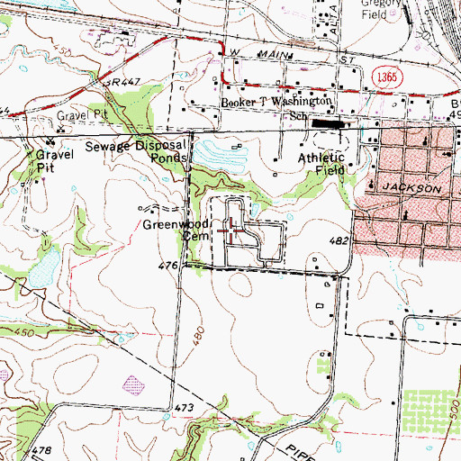 Topographic Map of Greenwood Cemetery, TX
