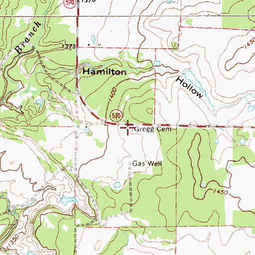 Topographic Map of Gregg Cemetery, TX