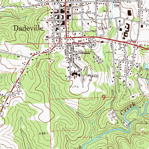 Topographic Map of Dadeville Elementary School, AL
