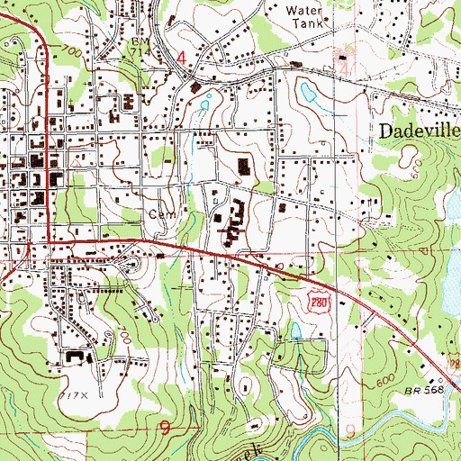 Topographic Map of Dadeville High School, AL