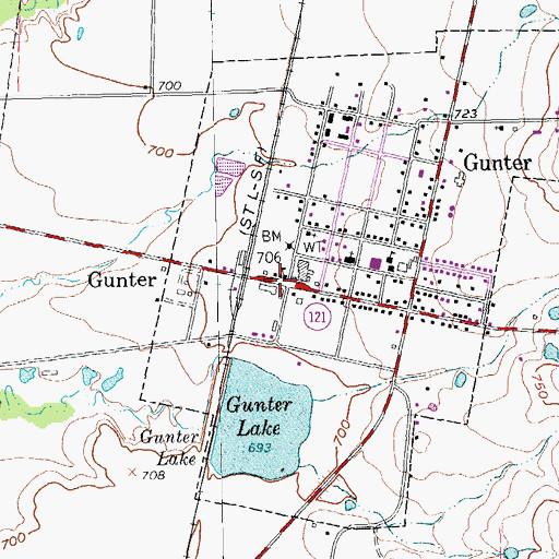 Topographic Map of Gunter, TX