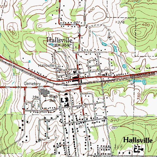 Topographic Map of Hallsville, TX