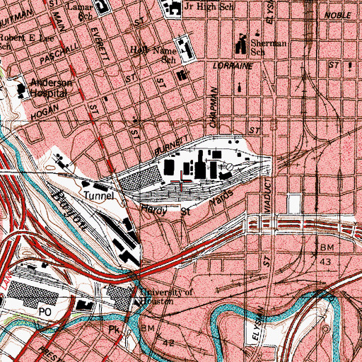 Topographic Map of Hardy Street Yard, TX