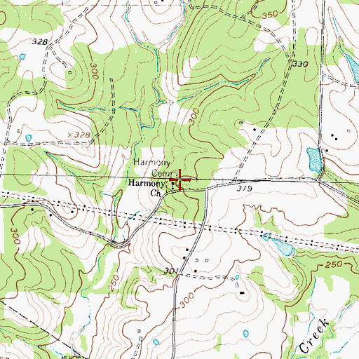 Topographic Map of Harmony Cemetery, TX