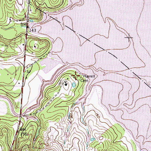 Topographic Map of Harrell Cemetery, TX