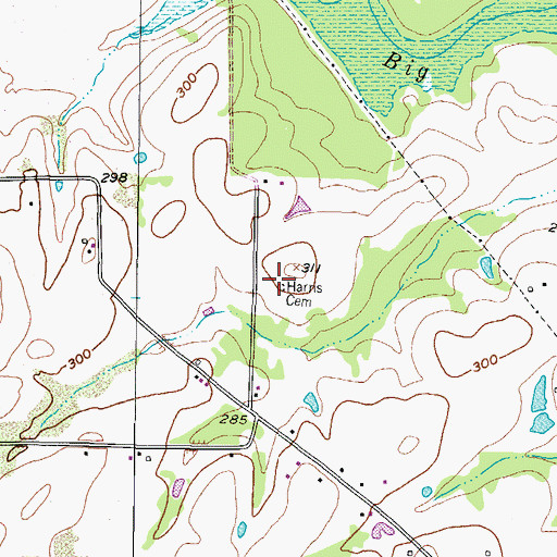 Topographic Map of Harris Cemetery, TX