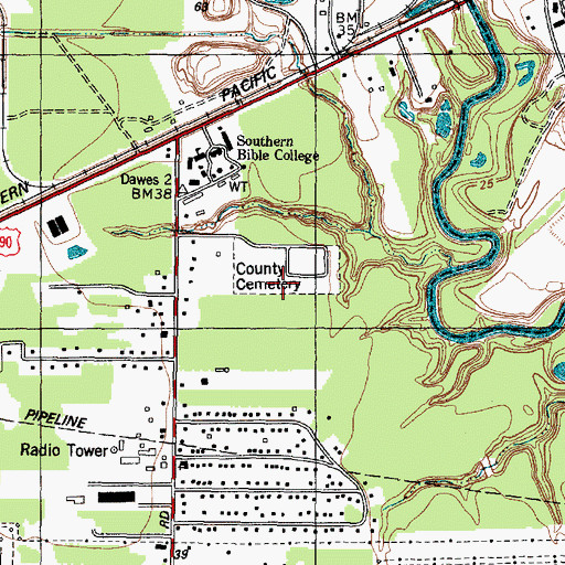 Topographic Map of Harris County Cemetery, TX