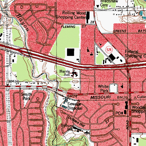 Topographic Map of Harris School, TX