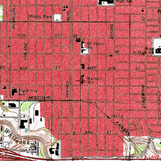 Topographic Map of Harvard School, TX