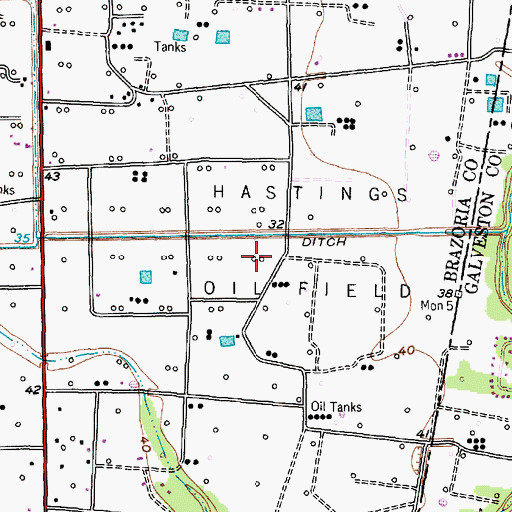 Topographic Map of Hastings Oil Field, TX