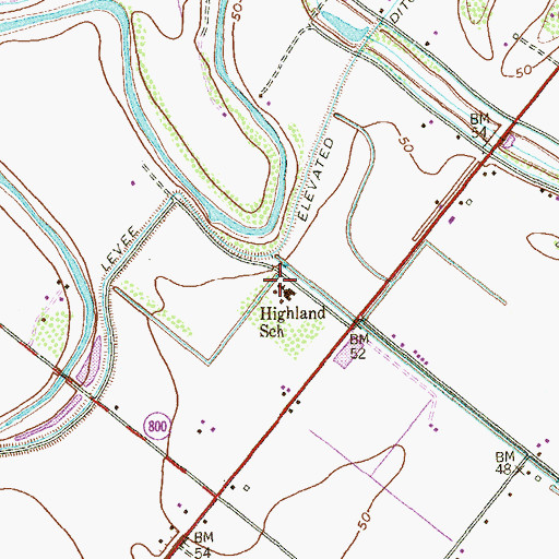Topographic Map of Highland School (historical), TX