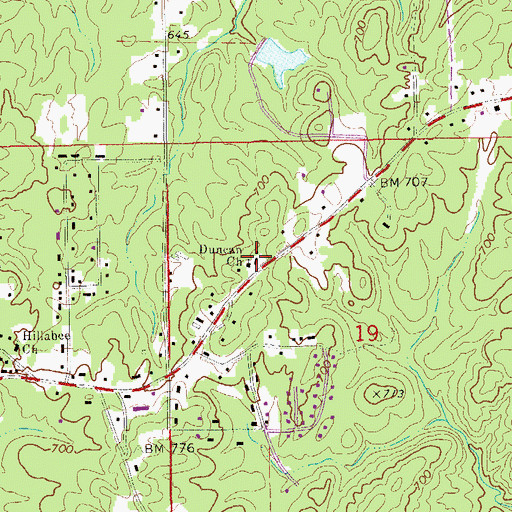 Topographic Map of Duncan Community Center, AL
