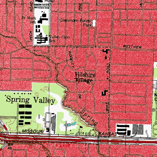 Topographic Map of Hilshire Village, TX