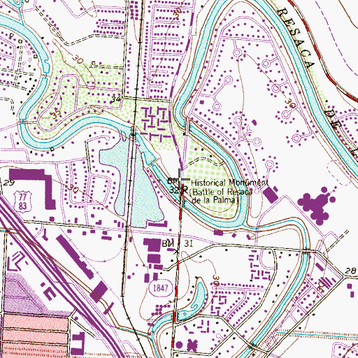 Topographic Map of Historical Monument, TX