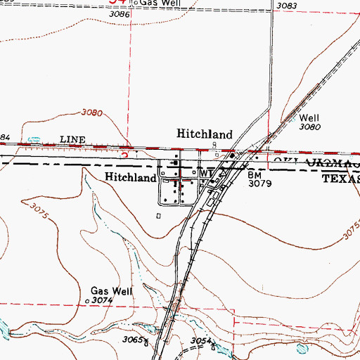 Topographic Map of Hitchland, TX