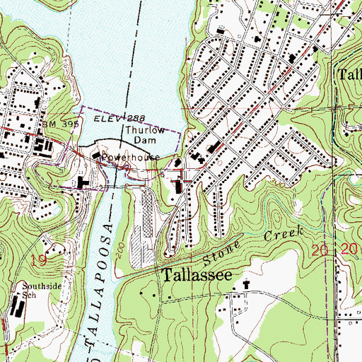 Topographic Map of East Tallassee Grammar School (historical), AL