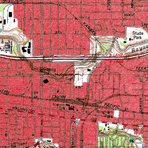 Topographic Map of Hollywood Cemetery, TX