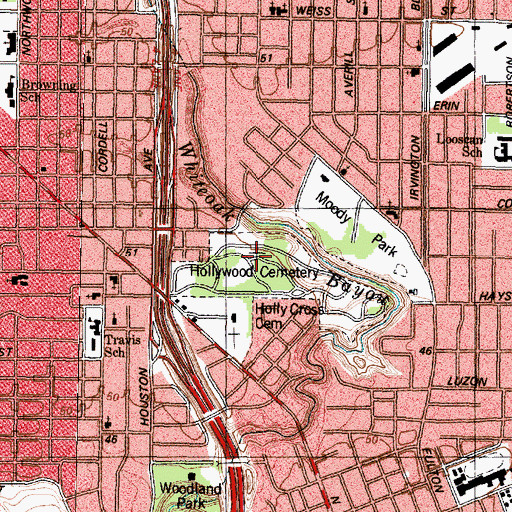 Topographic Map of Hollywood Cemetery, TX