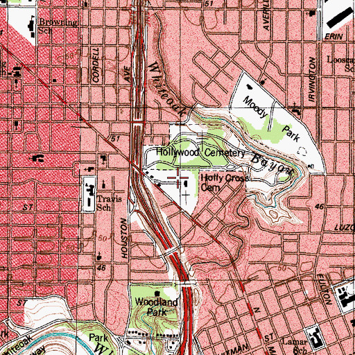 Topographic Map of Holy Cross Cemetery, TX