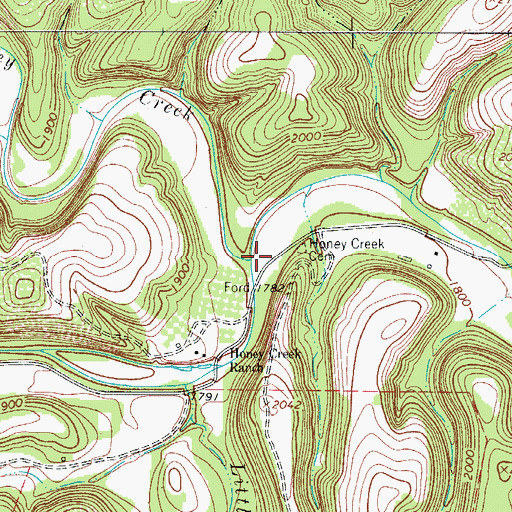 Topographic Map of Honey Creek, TX
