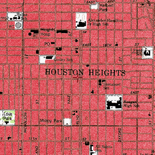 Topographic Map of Houston Heights, TX