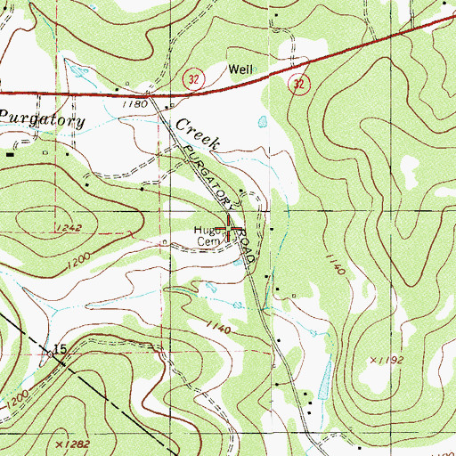 Topographic Map of Hugo Cemetery, TX