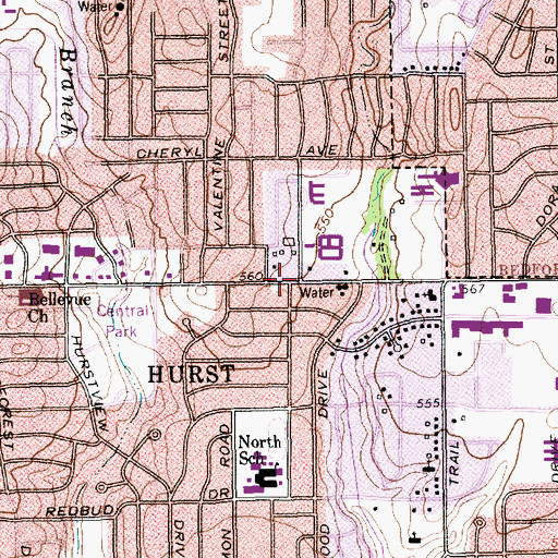 Topographic Map of Hurst, TX