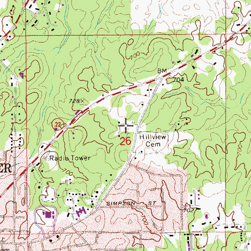 Topographic Map of Fellowship Cemetery, AL