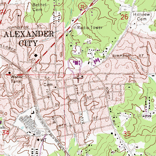 Topographic Map of First Assembly of God Church, AL