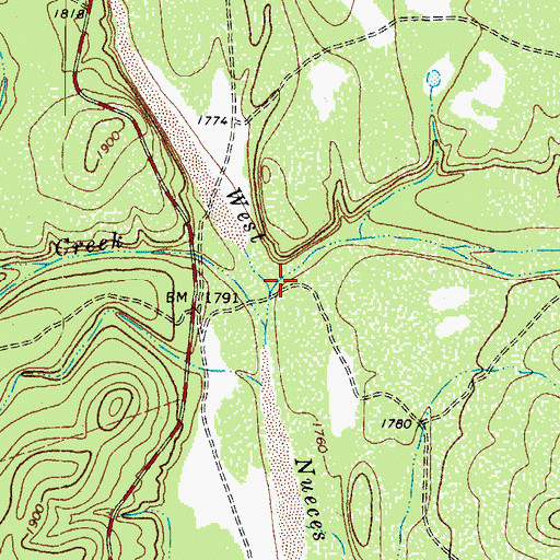 Topographic Map of Indian Creek, TX