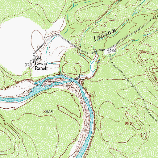 Topographic Map of Indian Creek, TX