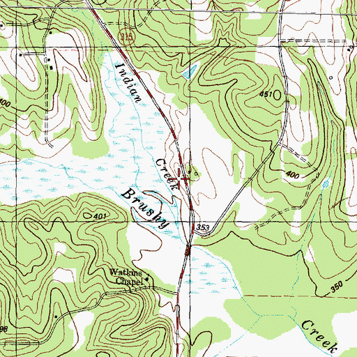Topographic Map of Indian Creek, TX