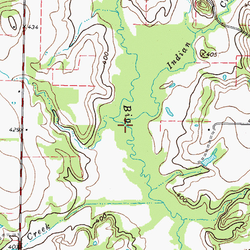 Topographic Map of Indian Creek, TX