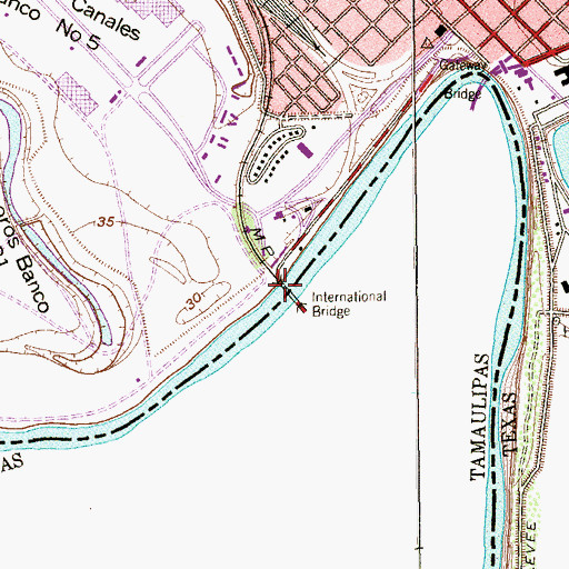 Topographic Map of International Bridge, TX