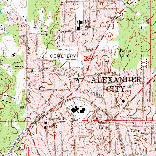 Topographic Map of First Presbyterian Church, AL