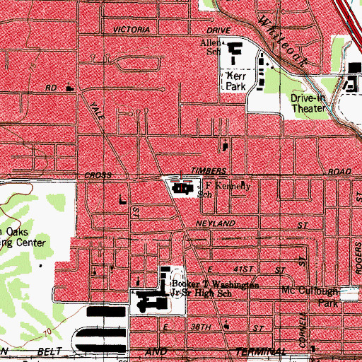 Topographic Map of J F Kennedy School, TX